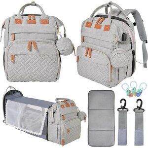 Waterproof Diaper Bag Backpack with Changing Station USB Stroller Straps